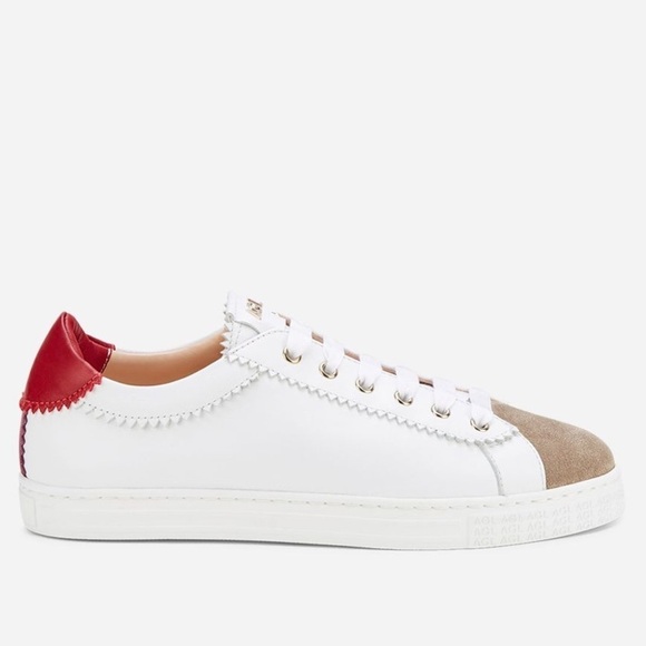 Attilio Giusti Leombruni Shoes - AGL SADE RED White Leather Low Top Tennis Sneaker, Red/Beige,Size 39.5/9.5, NWOB